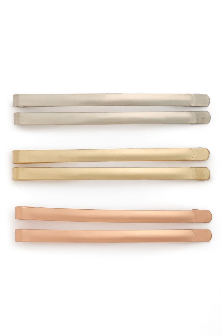 Mixed Metal Hair Clips, Main, color, SILVER MULTI
