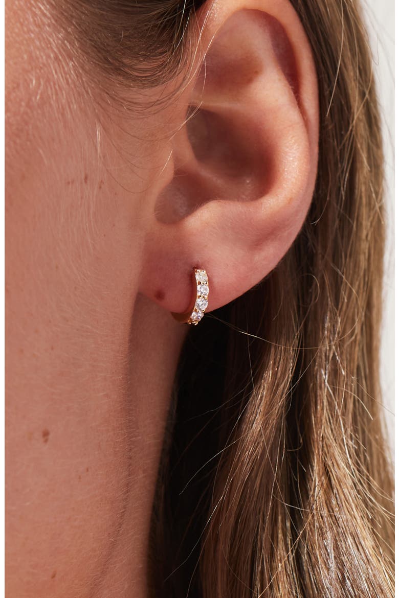 Suzanne Cubic Zirconia Huggie Hoop Earrings, Alternate, color, 925 YG / CLEAR