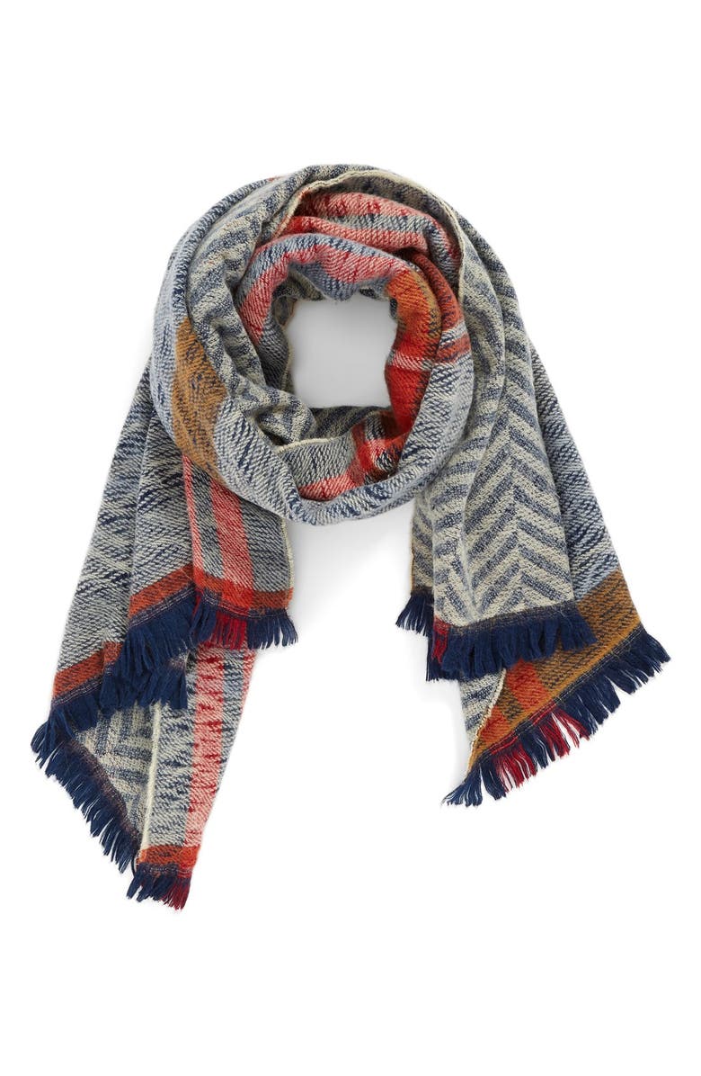 La Double 7 BP. Chevron Plaid Scarf, Main, color,