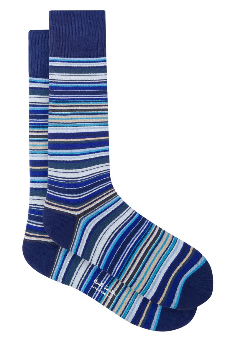 Stripe Cotton Blend Crew Socks, Alternate, color, NAVY
