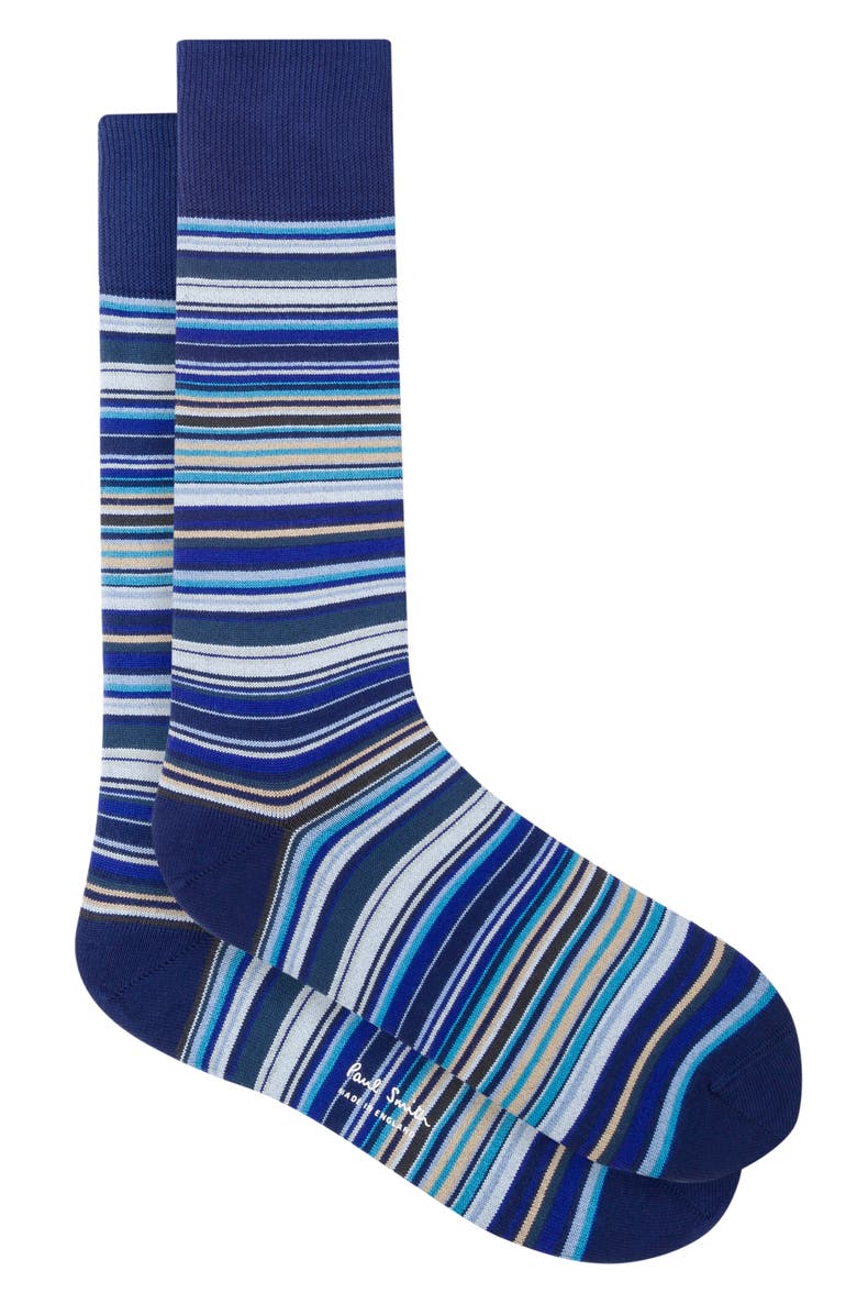 Paul Smith Stripe Cotton Blend Crew Socks, Alternate, color, Navy
