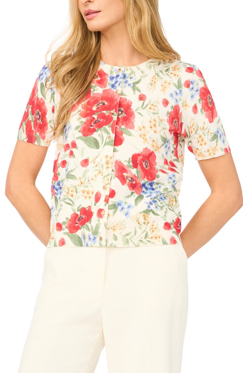 Ted Baker Reanna Floral Short Sleeve Cardigan, Alternate, color, New Ivory