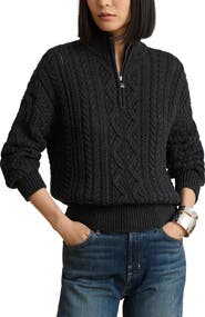 Lauren Ralph Lauren Deklyn Cable Knit Quarter Zip Cotton Sweater