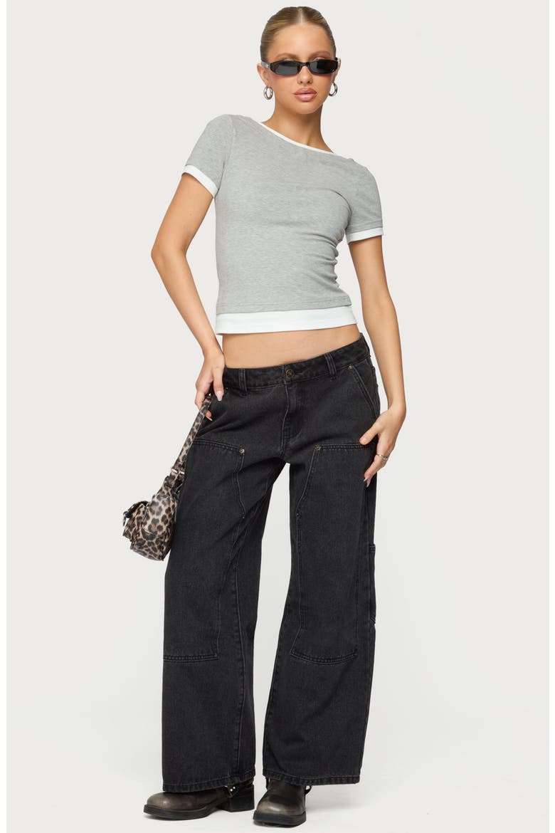 Julietta Layered Scoop Back T-Shirt, Alternate, color, GRAY-MELANGE