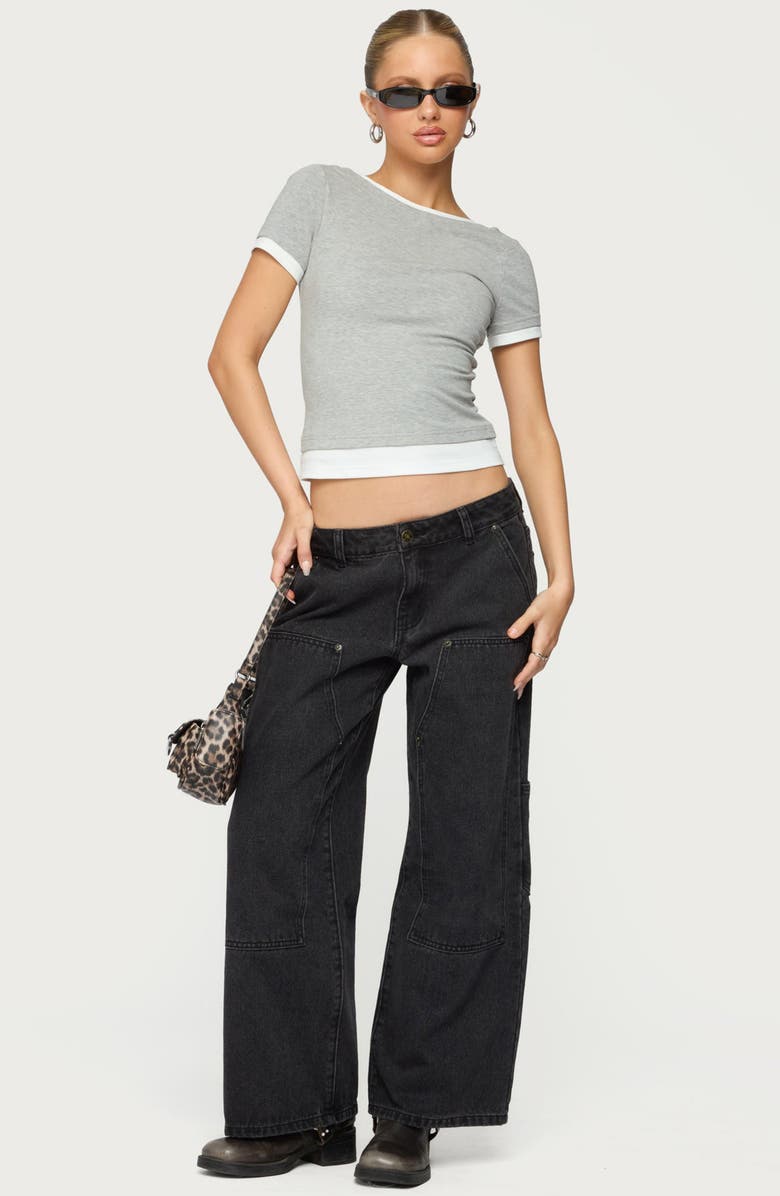 EDIKTED Julietta Layered Scoop Back T-Shirt, Alternate, color, Gray-Melange