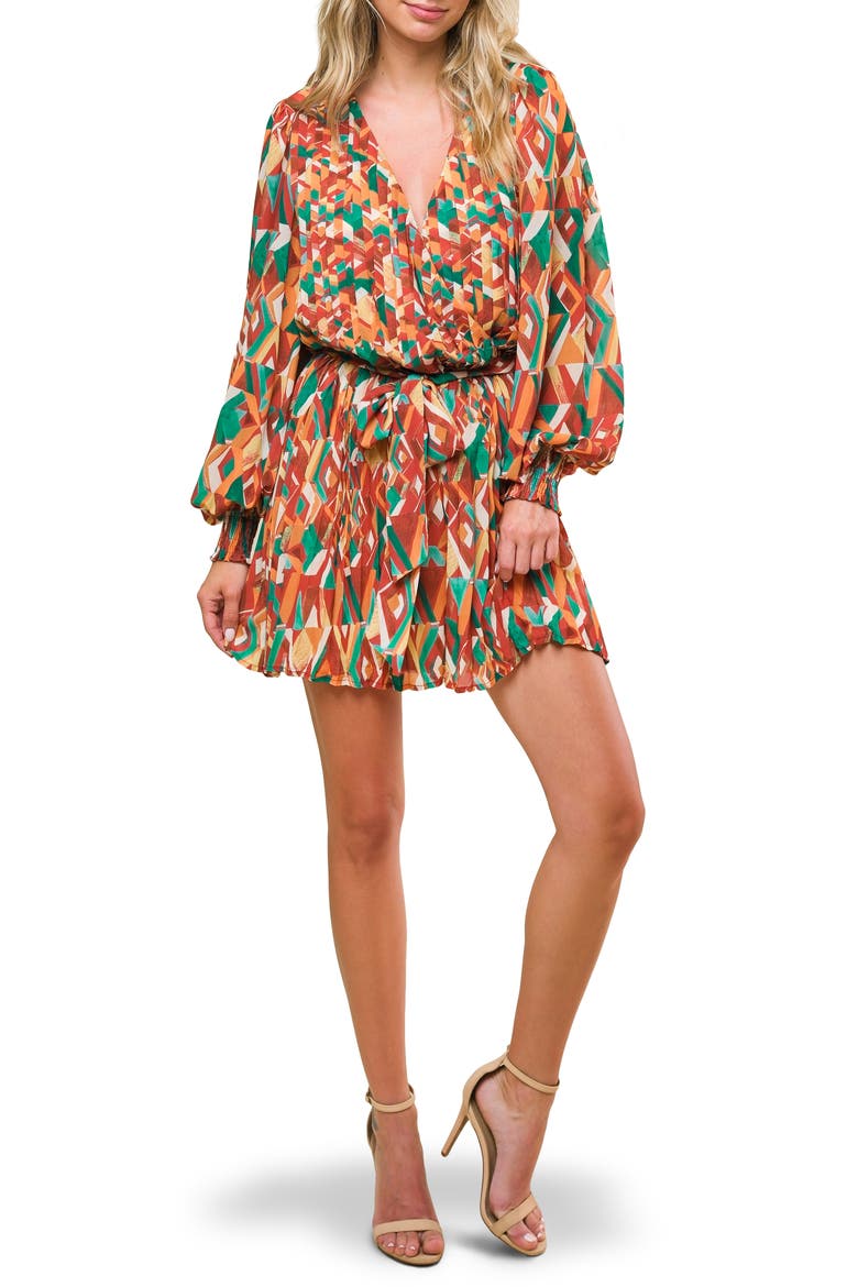 Print Pleated Romper, Main, color, BROWN/GREEN