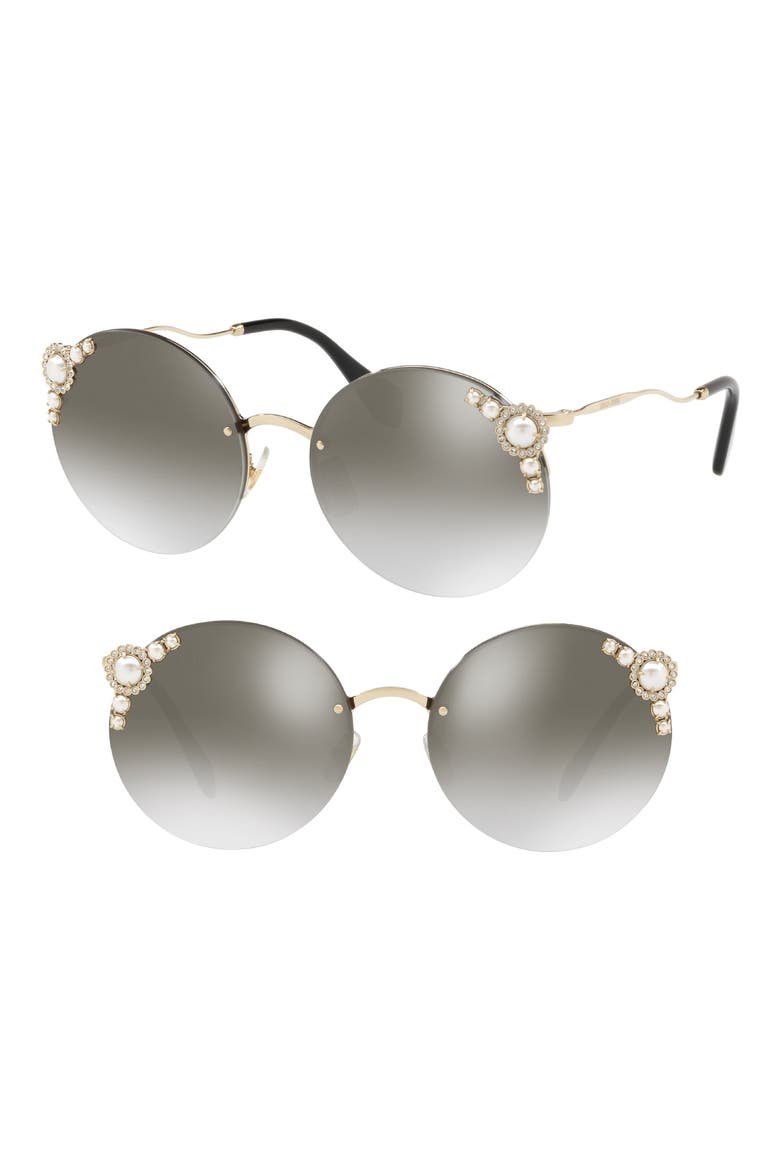 60mm Gradient Embellished Sunglasses, Main, color, GREY GRADIENT MIRROR