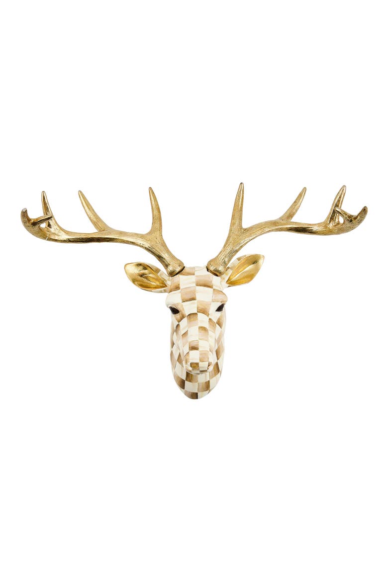 Mocha Check Small Deer Wall Decor, Main, color, MOCHA