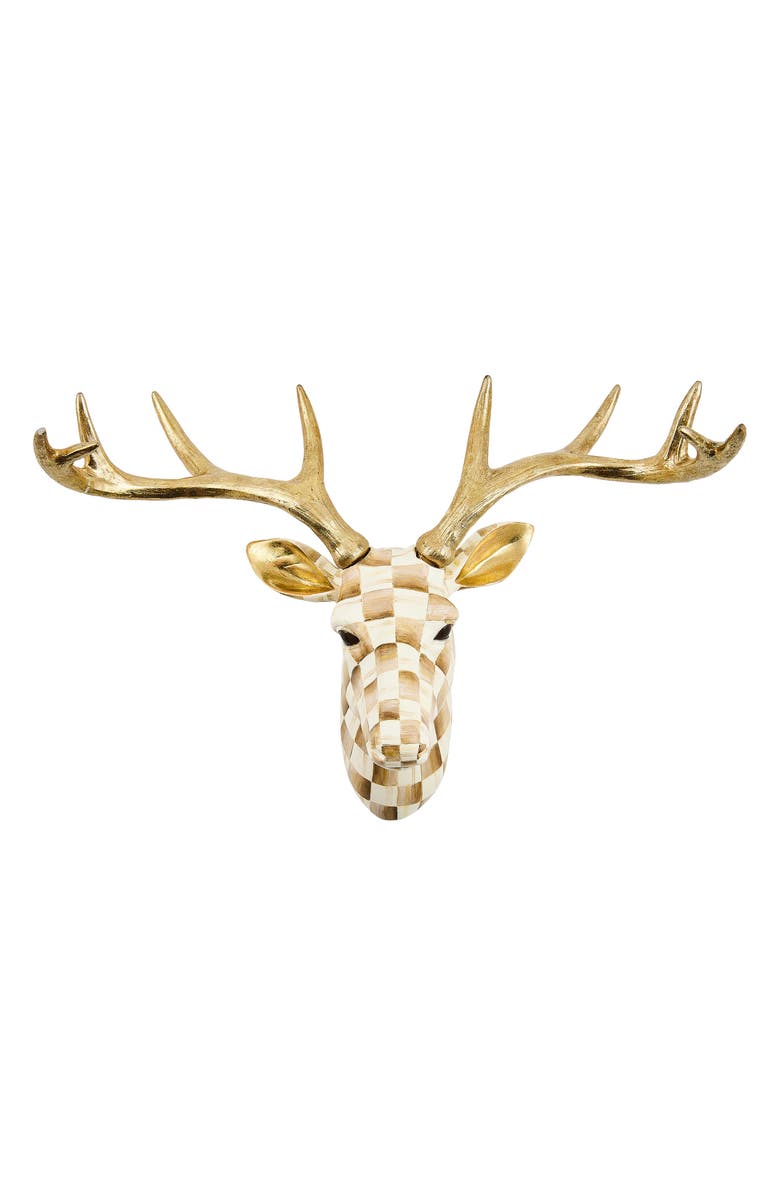 MACKENZIE CHILDS Mocha Check Small Deer Wall Decor, Main, color, Mocha