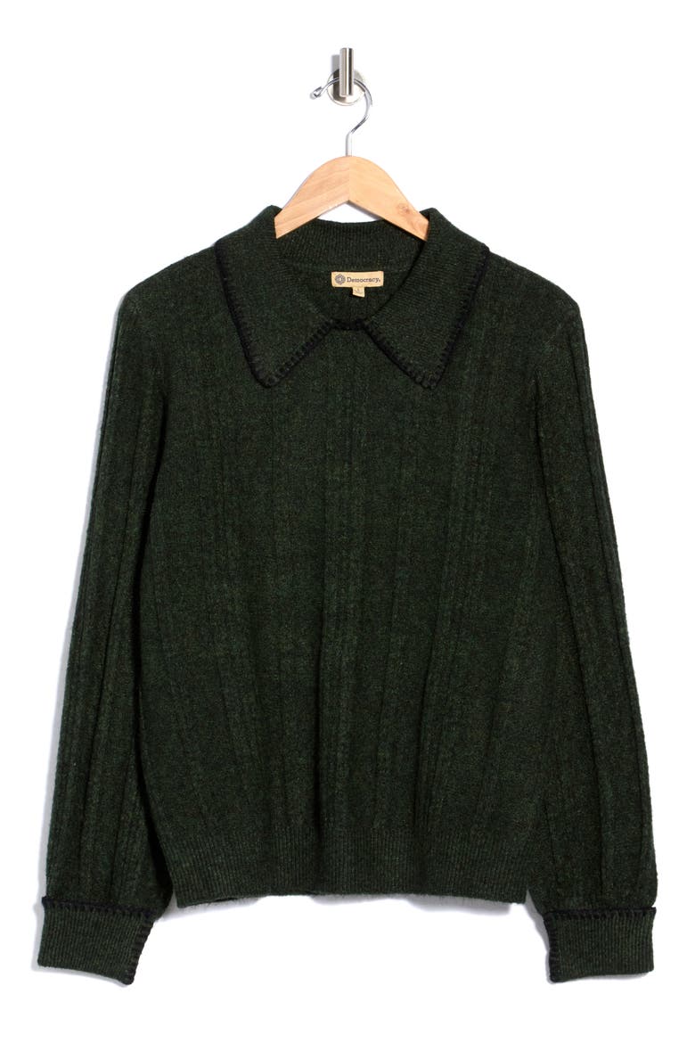 Whipstitch Collared Sweater, Main, color, GREEN MOSS/ BLACK