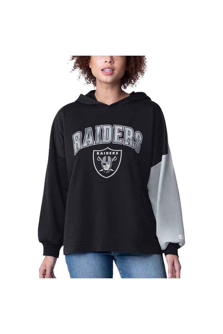 Women's Starter Black Las Vegas Raiders Power Move Long Sleeve Pullover Hoodie, Main, color, Black
