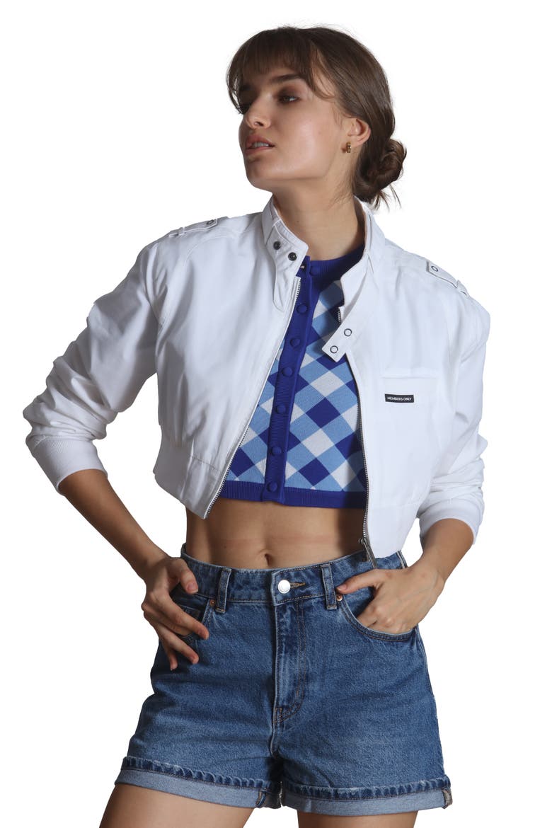 Women's Mini Cropped Racer Jacket, Main, color, White