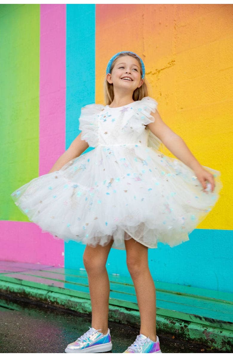 Lola + The Boys Shooting Star Tulle Dress, Alternate, color, White