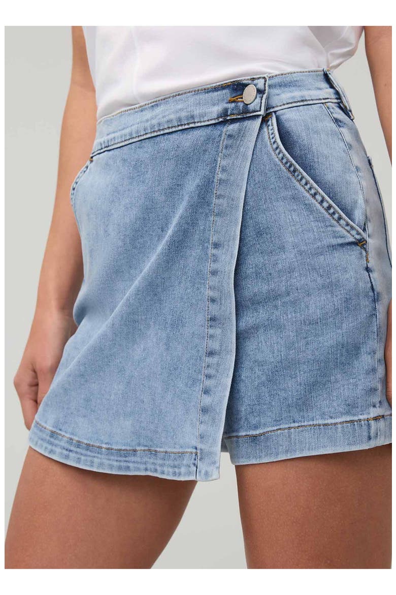 Performance Denim Lite Wrap Skort, Alternate, color, Light-Stone