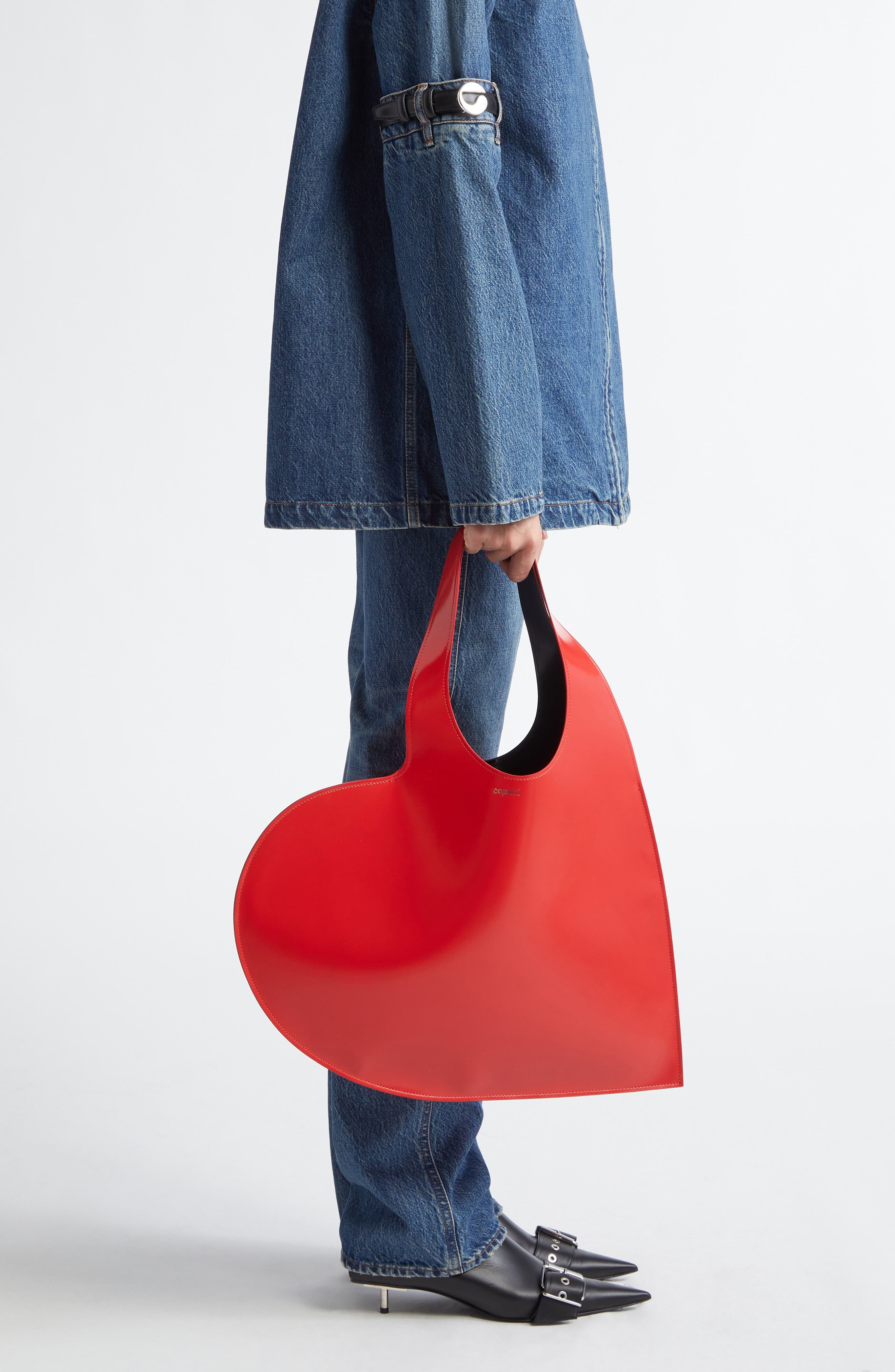 Coperni Heart Glossy Leather Tote, Alternate, color, 