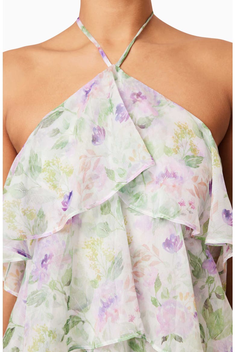 Mirabelle Floral Tiered Georgette Halter Dress, Alternate, color, WHITE FLORAL