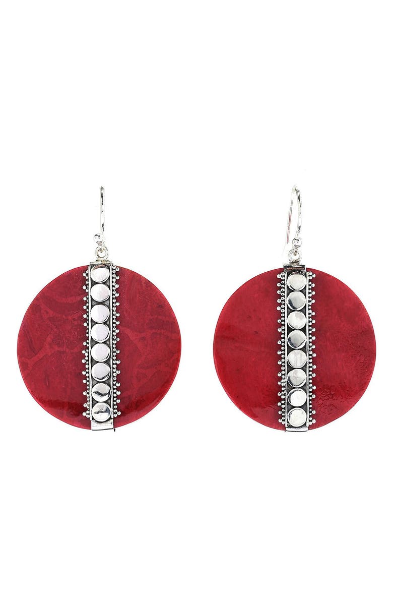 SAMUEL B. Sterling Silver Round Coral Earrings, Main, color, 