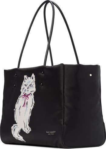 (残りわずか）kate spade new york Whiskers トートバッグ Kate Spade Whiskers Crystal Embellished White Cat Large