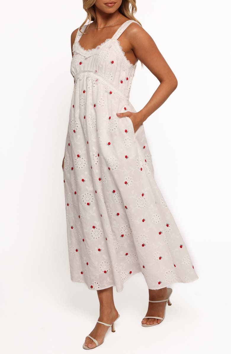 Petal & Pup Salli Eyelet Embroidered Sundress, Alternate, color, White/ Red