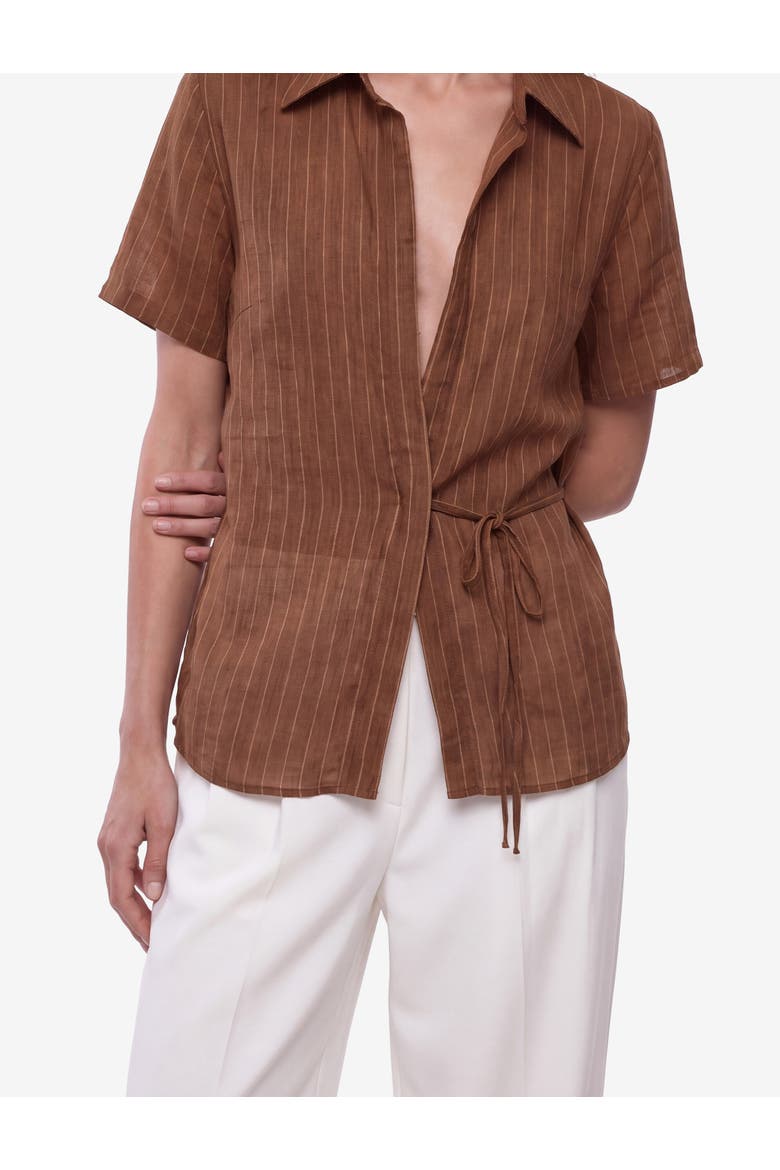 Relax Fit Short Sleeve Wrap Striped Shirt, Alternate, color, BROWN STRIPE