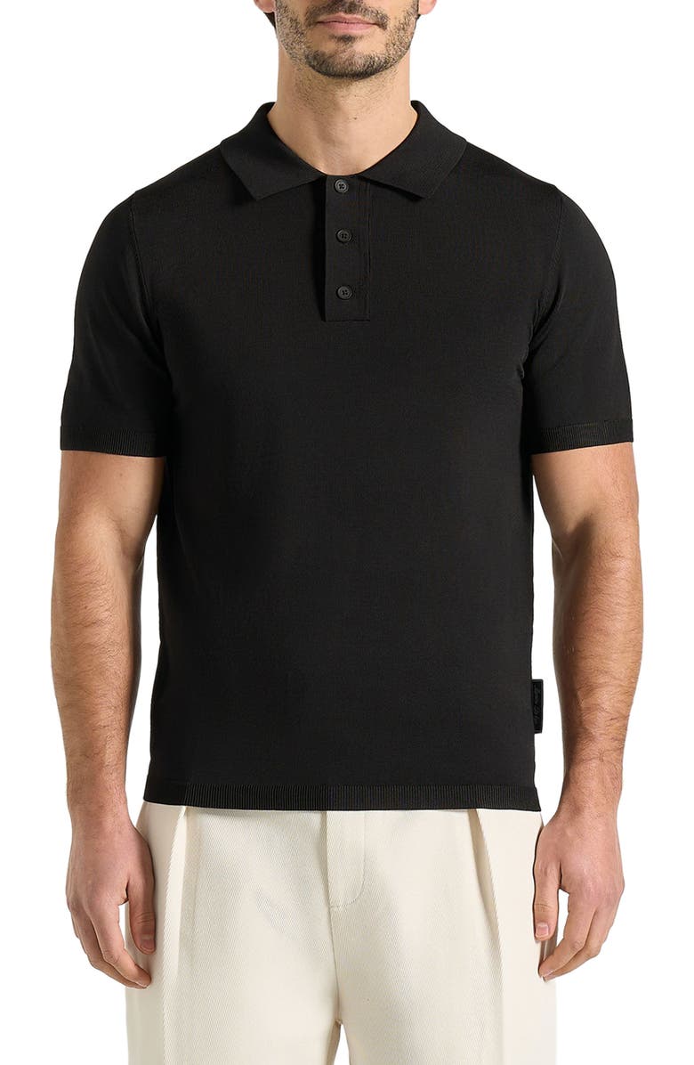 Manière De Voir Bryn Luxe Knitted Polo Top, Alternate, color, Black