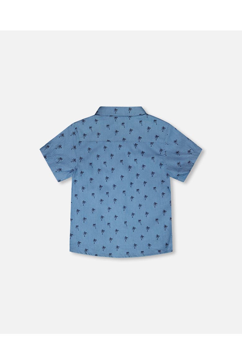 Short Sleeve Palm Print Chambray Shirt, Alternate, color, Blue Chambray Palm Print