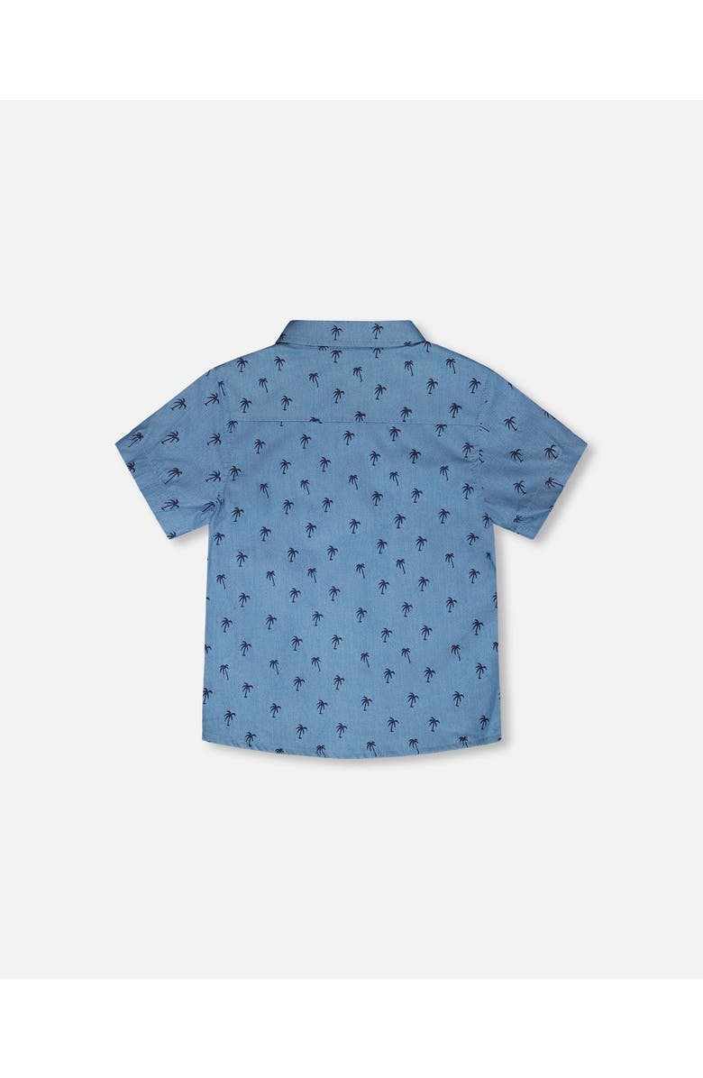 Deux par Deux Short Sleeve Palm Chambray Shirt, Alternate, color, Blue Chambray Palm Print