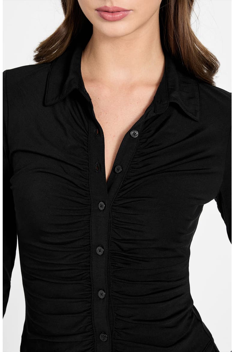 Kikki Shirred Button-Up Shirt, Alternate, color, BLACK