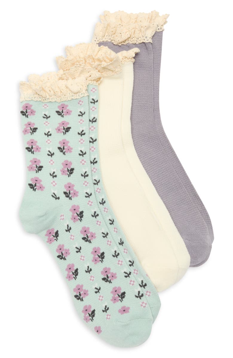 NORDSTROM RACK Pack of 3 Ruffle Trim Crew Socks, Main, color, 