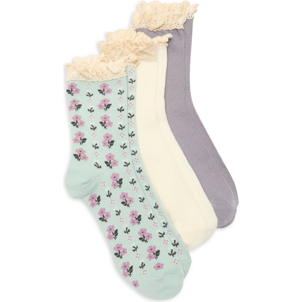 Nordstrom Rack Pack Of 3 Ruffle Trim Crew Socks In Multi