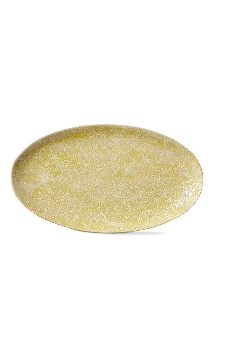 tag Bloom Embossed Serving Platter Citron Green Ceramic, Main, color, Green