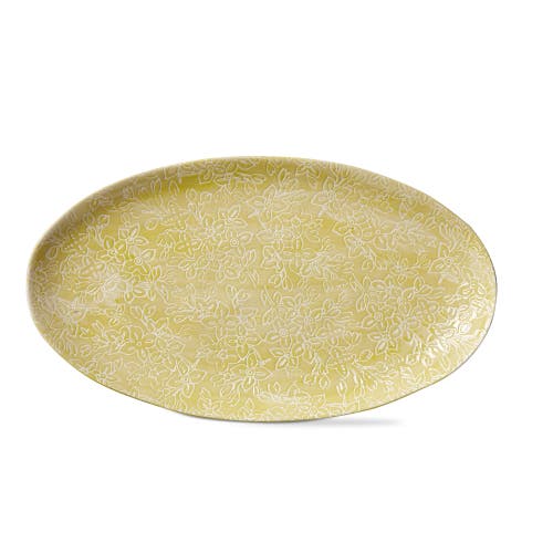 Tag Bloom Embossed Serving Platter Citron Green Ceramic In Gold