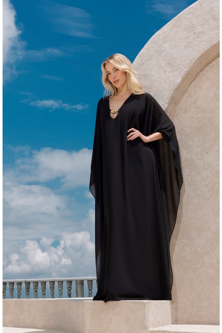 Cape Back Caftan Maxi Dress, Alternate, color, BLACK