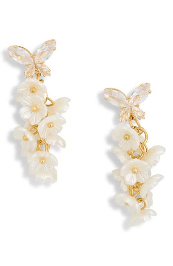 Eye Candy Los Angeles Inaya Butterfly & Flower Cascading Drop Earrings In Gold