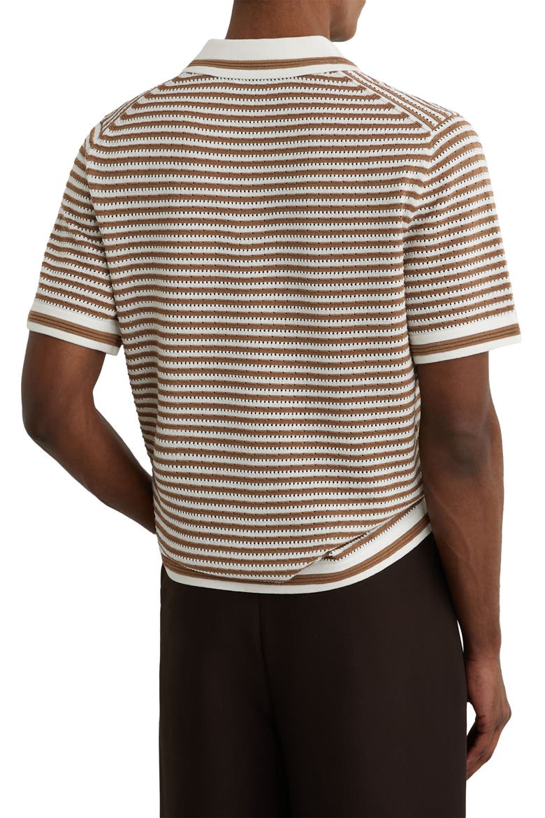 Carlford Stripe Pointelle Stitch Knit Polo, Alternate, color, CAMEL/ OFF WHITE