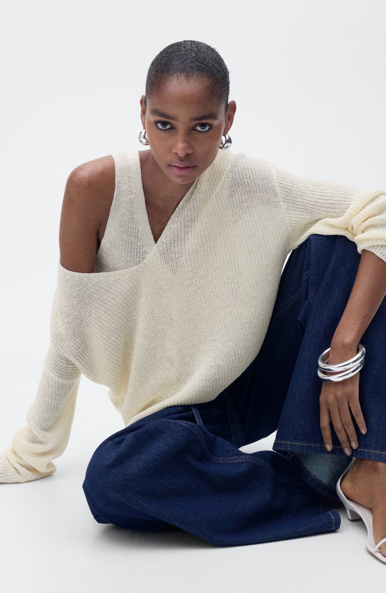 MANGO V-Neck Sweater, Alternate, color, Ecru