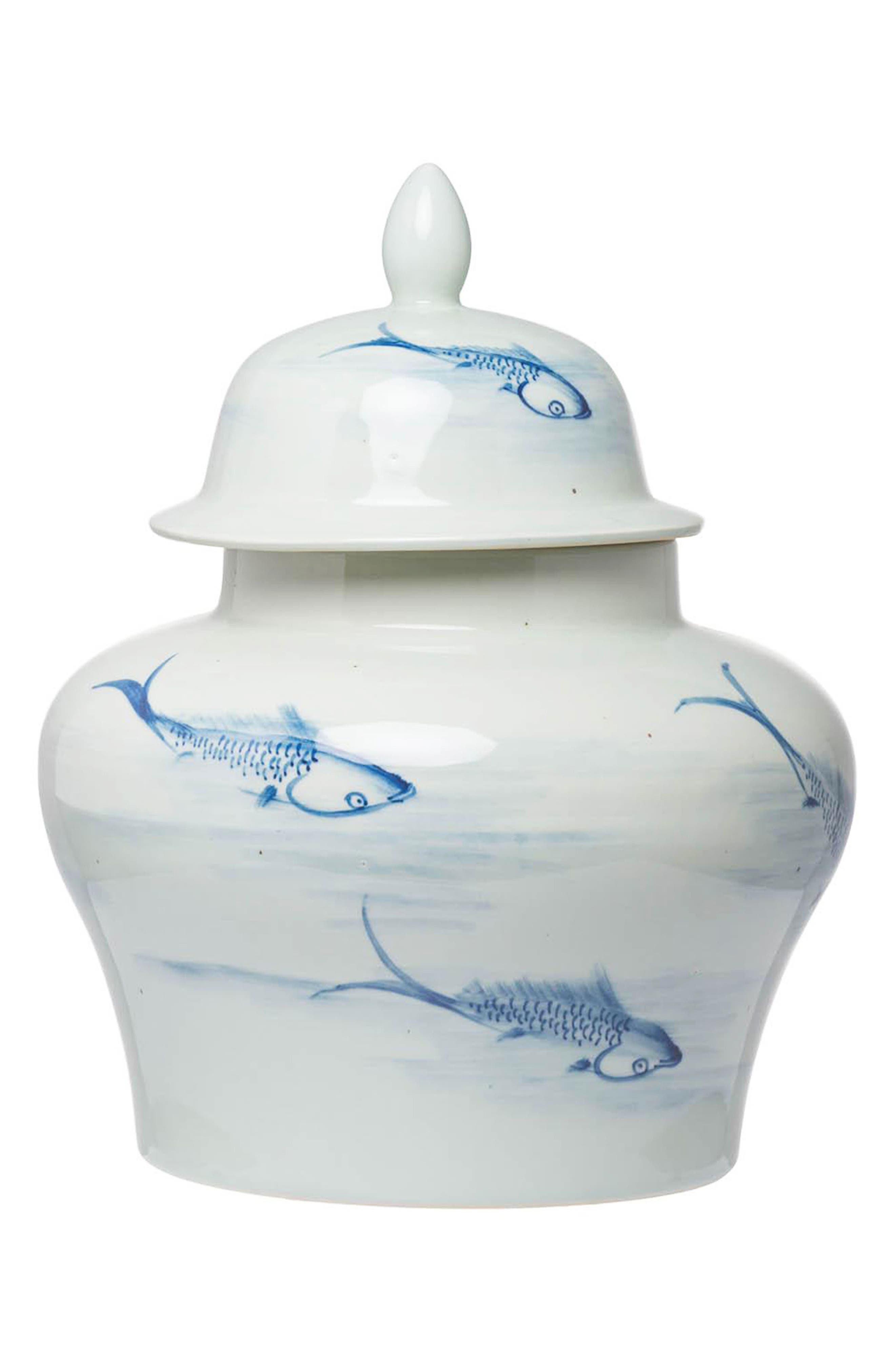 Koi Porcelain Lidded Jar