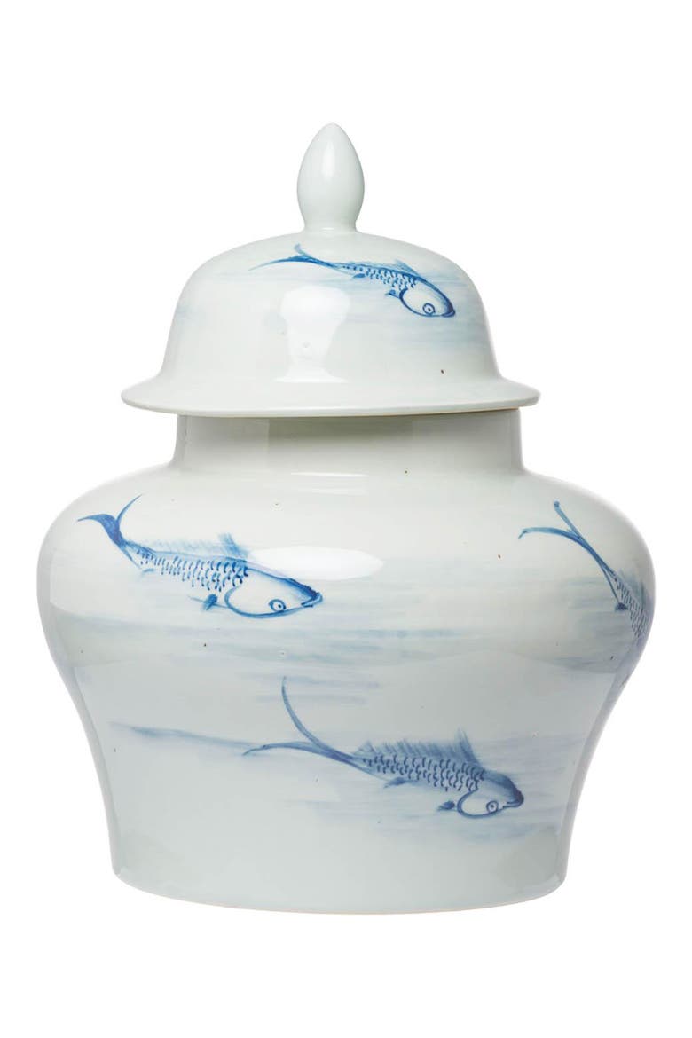 Koi Porcelain Lidded Jar, Main, color, WHITE