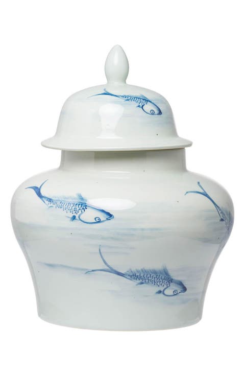 Koi Porcelain Lidded Jar