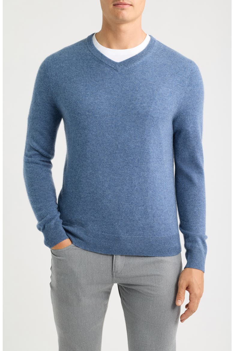Cashmere V-Neck Sweater, Main, color, BLUE MOONLIGHT HEATHER