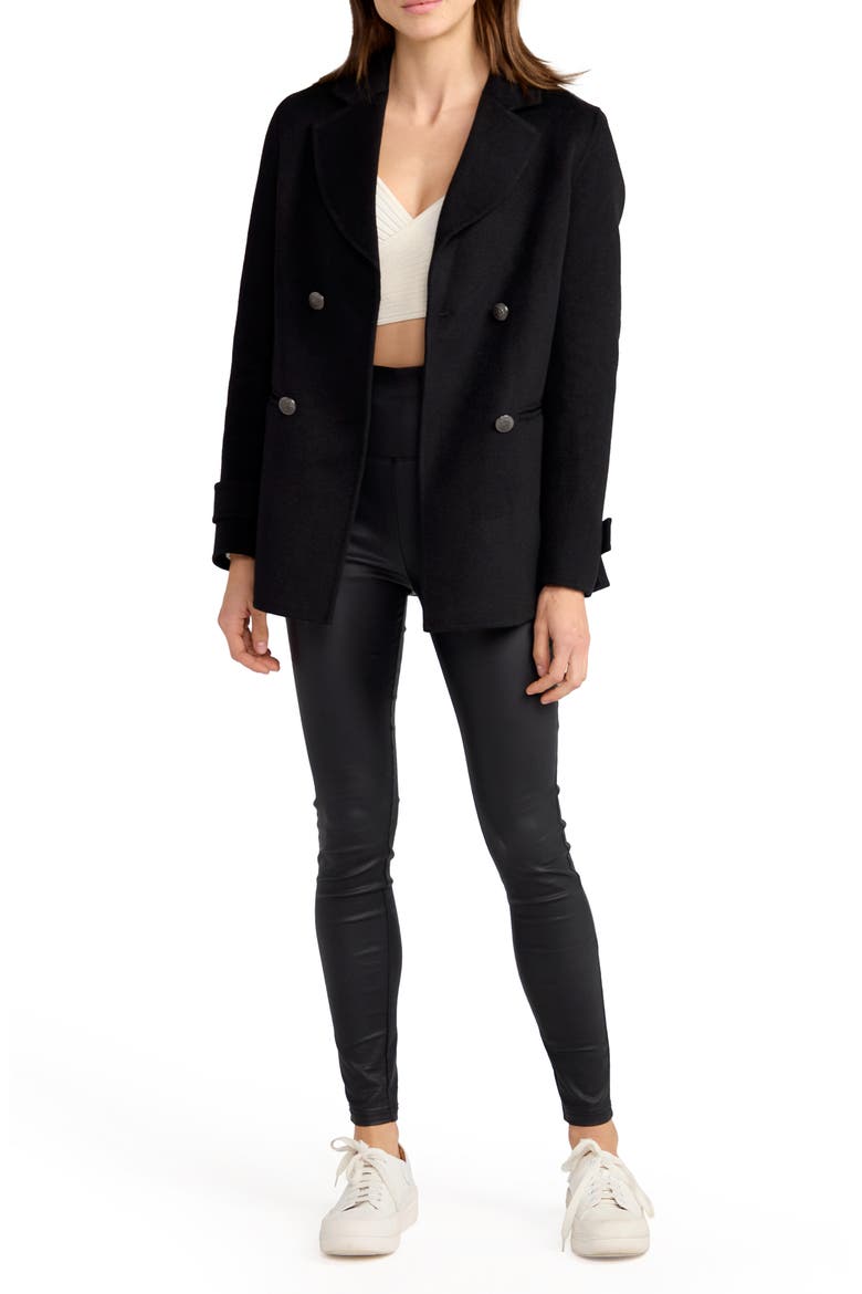 Forget You Wool Blend Military Peacoat, Alternate, color, BLACK
