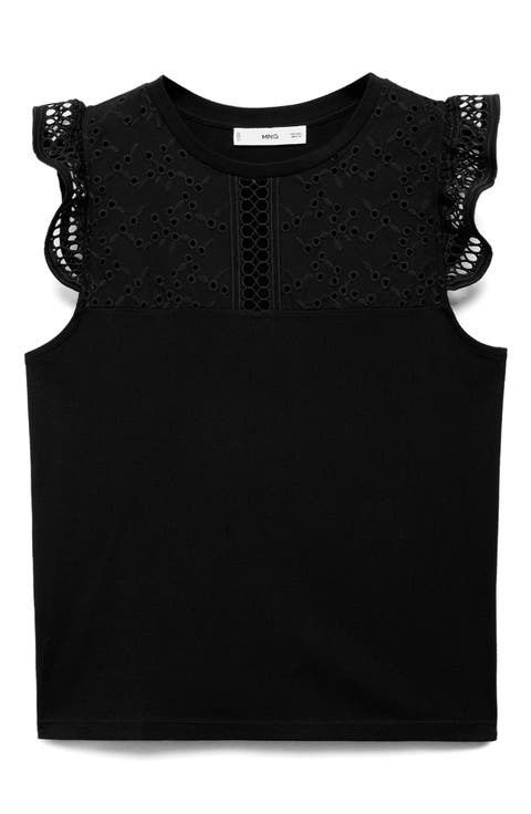 Embroidered Eyelet Accent Cotton Top