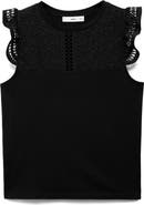 MANGO Embroidered Eyelet Accent Cotton Top