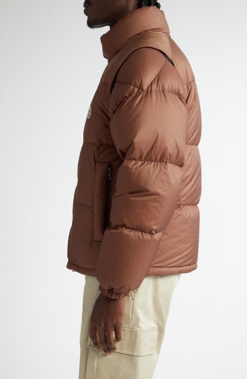 Moncler Verone Convertible Down Puffer Jacket In Brown