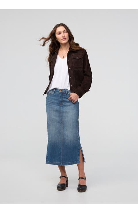 Performance Denim Slit Skirt
