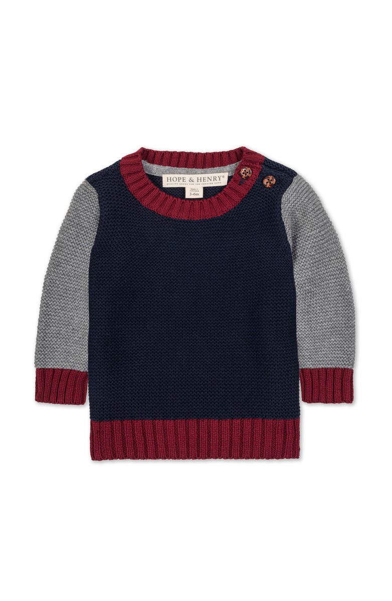 Hope & Henry Kids' Organic Long Sleeve Crewneck Pullover Sweater, Main, color, Navy And Dark Gray Heather