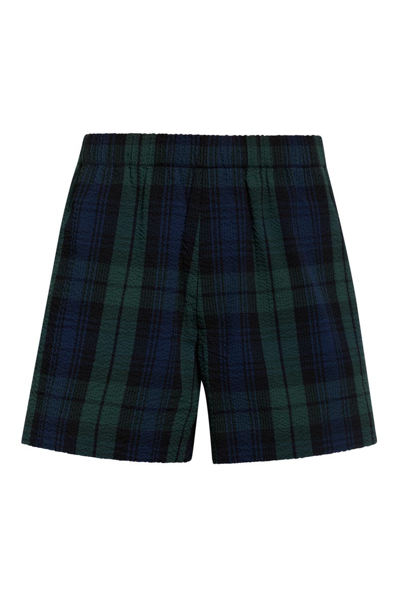 Plaid Cotton Seersucker Shorts, Alternate, color, NAVY/ GREEN