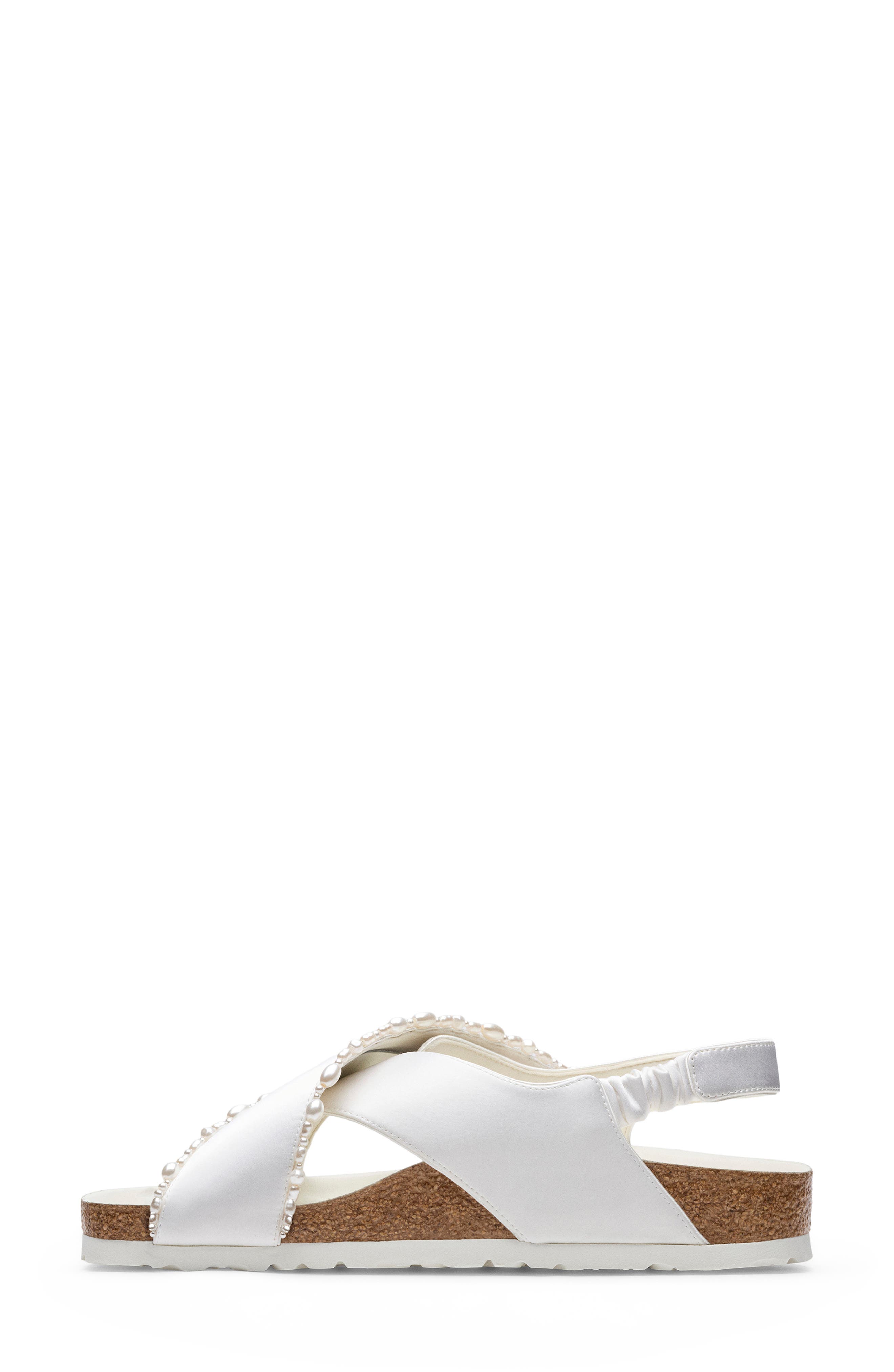 Birkenstock x Danielle Frankel x Danielle Frankel Satin & Faux Pearl Crossover Sandal, Alternate, color, White
