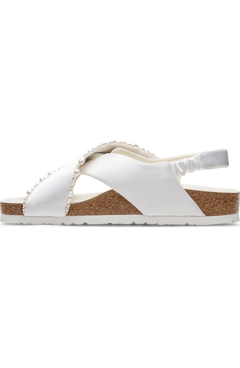 Birkenstock x Danielle Frankel x Danielle Frankel Satin & Faux Pearl Crossover Sandal, Alternate, color, White