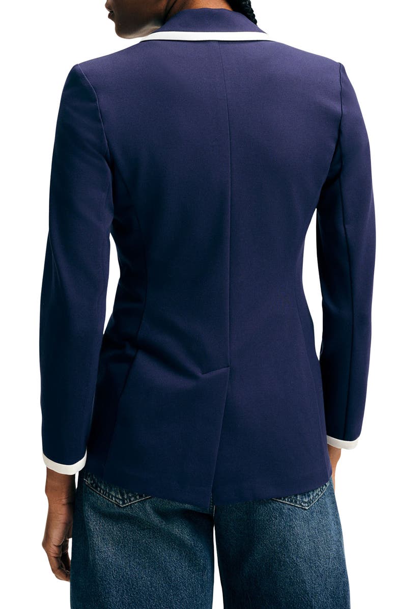 Isaac Mizrahi New York Ponte Knit Double Breasted Blazer, Alternate, color, Navy/ White